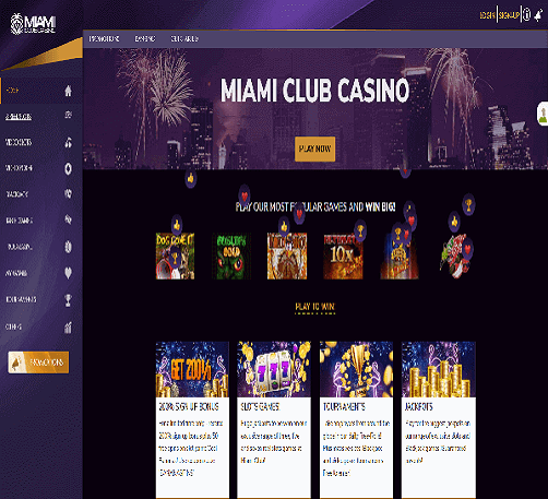 image of miami club casino homepage